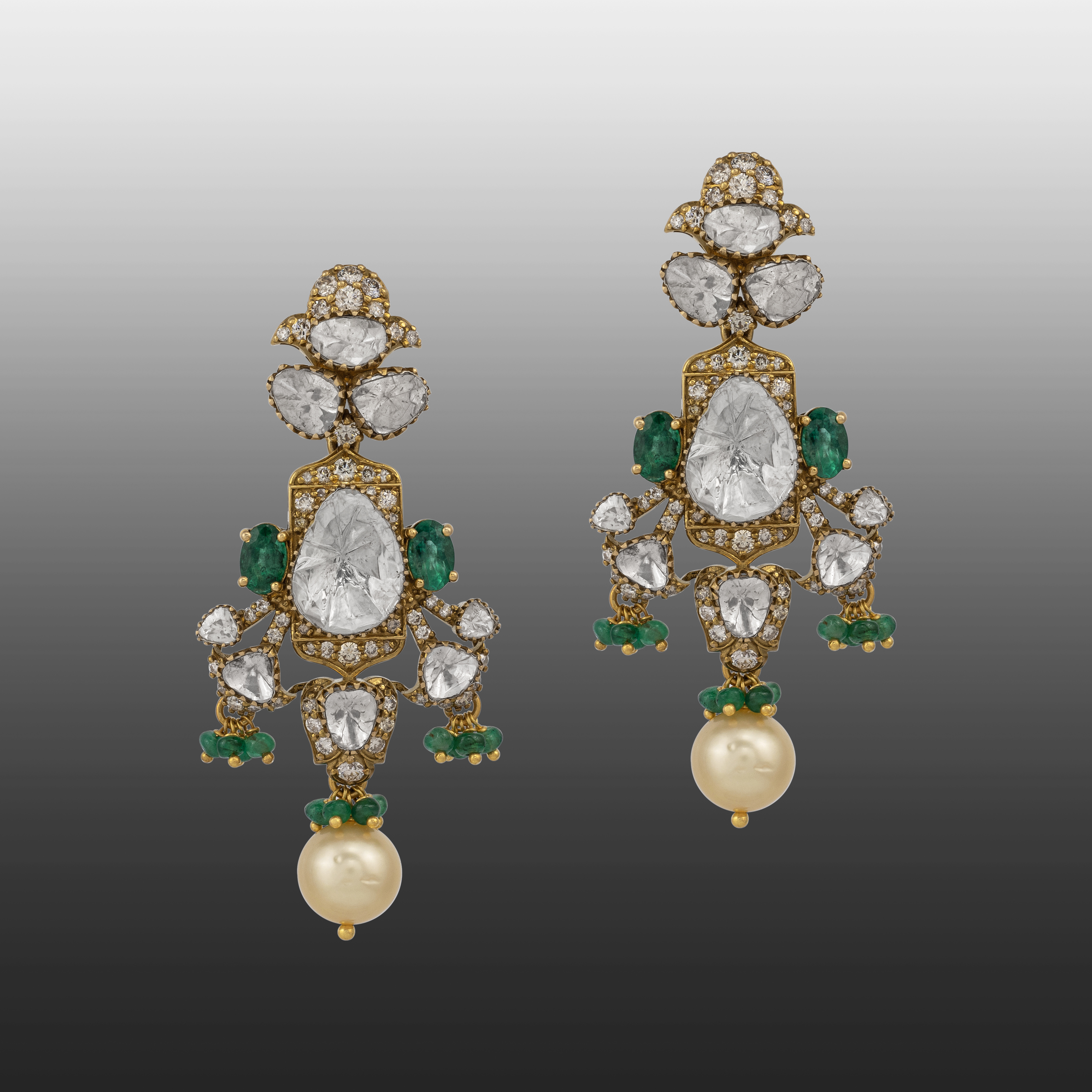 Antique Finish Earrings with Polki and Emerald Beads